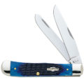 Case (02800) "Trapper" Non-Locking Folder, 3.24"/3.27" Stainless Steel Mirror Polish Clip Point/Spey Blades, Blue Bone Handle, Slip Joint