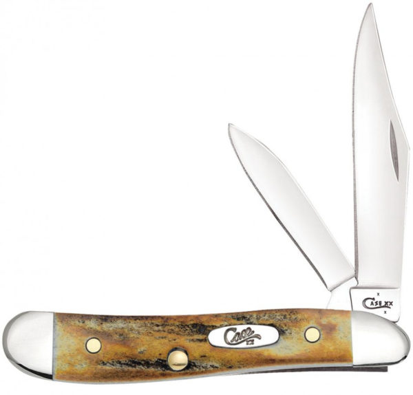 Case (00048) "Peanut" Pocket Knife, 2.1"/1.53" Stainless Steel Mirror Polish Clip Point/Pen Blades, Stag Handle, Slip Joint