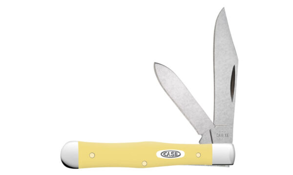 Case (81097) "Swell Center Jack" Non-Locking Folder, 2.3"/2" Stainless Steel Mirror Polish Clip Point/Spear Point Blades, Yellow Synthetic Handle, Slip Joint