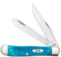 Case (25592) "Trapper" Non-Locking Folder, 3.24"/3.27" Stainless Steel Mirror Polish Clip Point/Spey Blades, Caribbean Blue Bone Handle, Slip Joint