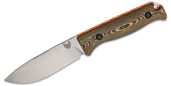Benchmade (15002-1) "Saddle Mountain Skinner" Fixed Blade, 4.20" CPM-S30V Satin Drop Point Blade, Richilite/Orange G-10 Handle, Orange/Black Boltaron Sheath