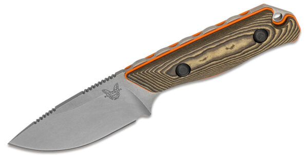 Benchmade (15017-1) "Hidden Canyon Hunter" Fixed Blade, 2.79" CPM-S30V Satin Drop Point Blade, Richilite/Orange G-10 Handle, Orange/Black Boltaron Sheath