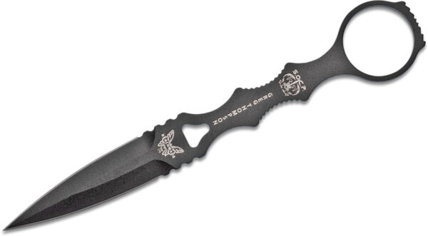 Benchmade (176BKSN) "SOCP" Fixed Blade, 3.22" 440C Black DLC Dagger Blade, Skeletonized Handle with Finger Ring, Tan PIM Sheath