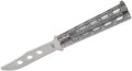 Bear & Sons (BC114TR) Bali-Song/Butterfly, 4" 440C Satin Clip Point Trainer Blade, Silver Crackle Zinc Handle, Latch Lock