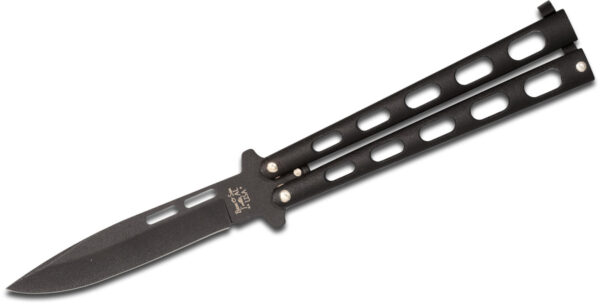 Bear & Sons (BC115B) Bali-Song/Butterfly, 3.375" 1095 Black Coated Clip Point Blade, Black Coated Zinc Handle, Latch Lock