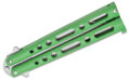 Bear & Sons (BC117GR)Bali-Song/Butterfly, 4" 440C Satin Clip Point Blade, Green Coated Zinc Handle, Latch Lock