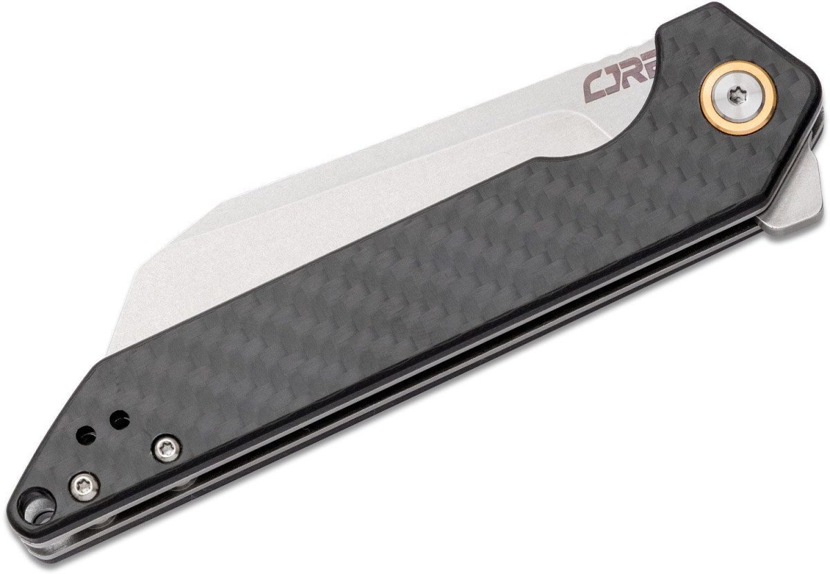 CJRB (J1907CF) "Rampart" Manual Folder, 3.5" D2 Stonewash Wharncliffe Blade, Carbon Fiber Handle, Liner Lock - Image 3