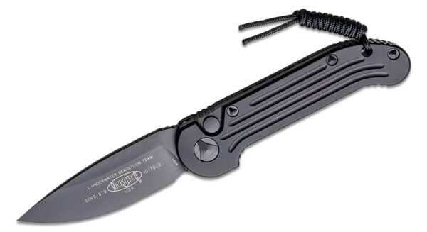 Microtech (135-1T) "L.U.D.T."  Automatic Folder, 3.42" M390 Black DLC Drop Point Blade, Black Anodized 6061-T6 Aluminum Handle, Push Button Lock