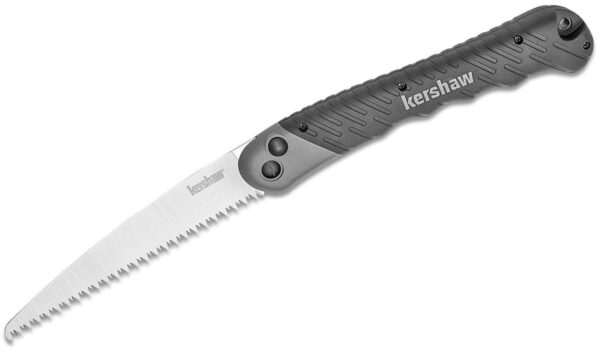 Kershaw (2555) "Taskmaster Saw" Manual Folder, 7.125" High Carbon Nickel-Plated Satin Saw Blade, Black/Gray FRN Handle, Button Lock