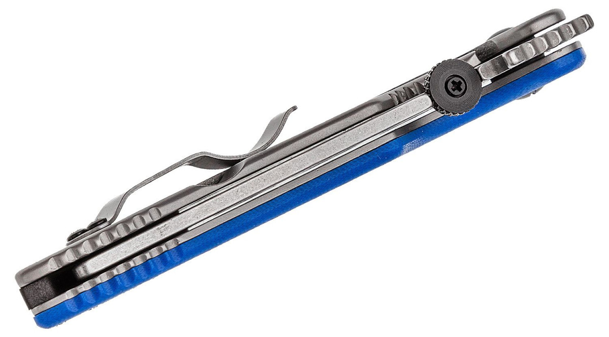 Kershaw (KS6034) "E-Train" Manual Folder Trainer, 3.2" 3Cr13 Satin Drop Point Trainer Blade, Blue G-10 Handle, Frame Lock - Image 3