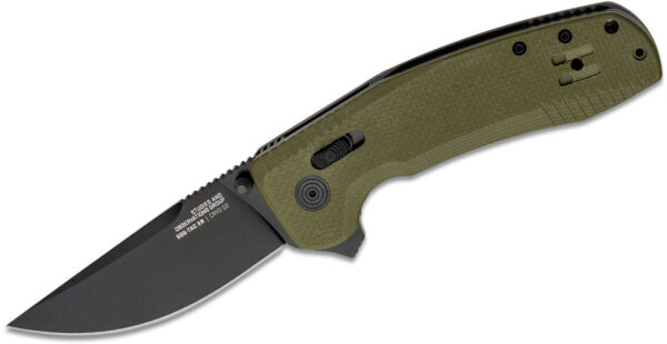 Sog (12380257) "SOG-TAC XR - OD Green" Assisted Folder, 3.39" Cryo D2 Black Clip Point Blade, OD Green G-10 Handle, Crossbar/Axis Lock