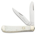 Boker (110826) "2.0 Smooth White Trapper" Non-Locking Folder, 3.125" D2 Mirror Polish Clip Point/Spey Blades, White Smooth Bone Handle, Slip Joint