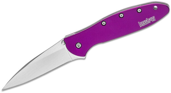 Kershaw (1660PUR) "Leek-Purple" Manual Folder, 3" 14C28N Sandvik Bead-Blasted Wharncliffe Blade, Purple Aluminum Handle, Liner Lock