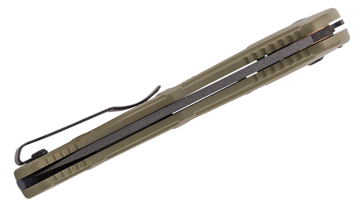 Benchmade (9071BK-1) "Claymore" Automatic Folder, 3.60" CPM-D2 Colbalt Black Cerakote Tanto Blade, Ranger Green Grivory Handle, Push Button Lock - Image 3