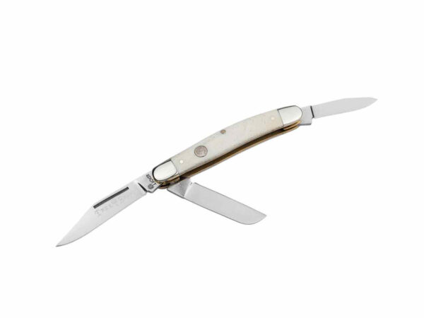 Boker (110854) "Medium Stockman" Non-Locking Folder, D2 Mirror Polish Drop/Clip/Sheepsfoot Blades, White Bone Handle, Slip Joint