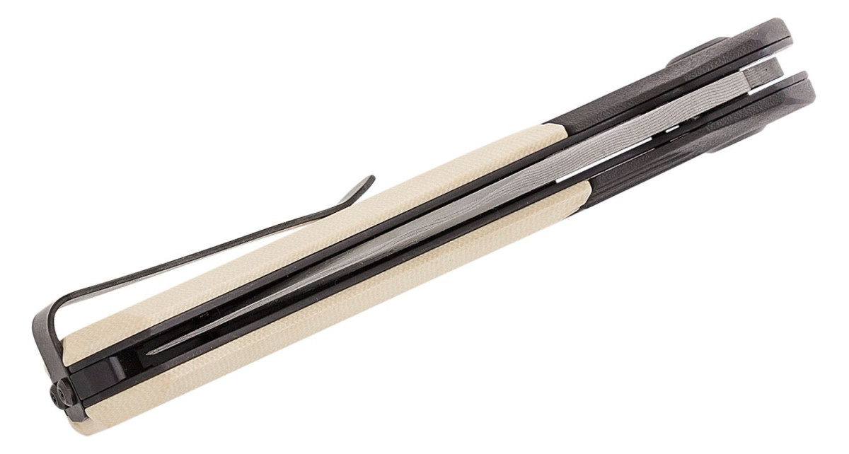 Buck (0590IVSLE-B) "Paradigm" Assisted Open Folder, 3" Damascus Acid Wash Drop Point Blade, Ivory G-10 Handle, Rotating Bolster Lock - Image 3