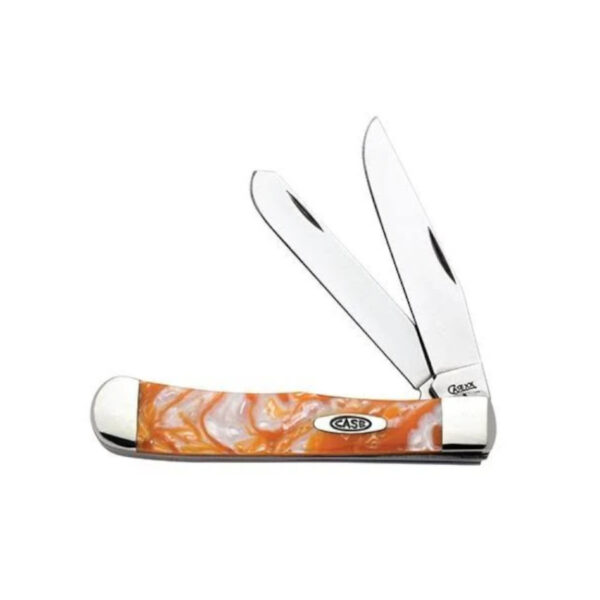 Case (9254TN) "Trapper" Non-Locking Folder, 3.24"/3.27" Stainless Steel Mirror Polish Clip Point/Spey Blades, Tennessee Orange Corelon Handle, Slip Joint