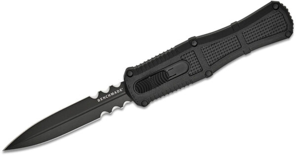 Benchmade (3370SGY) "Claymore OTF" Dual Action OTF, 3.89" CPM-D2 Smoke Gray PVD Partially Serrated Dagger Blade, Black Grivory Handle