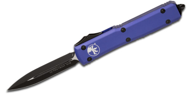 Microtech (122-1PU) "Ultratech" Dual Action OTF, 3.35" M390 Two Tone DLC Dagger Blade, Purple Anodized 6061-T6 Aluminum Handle with Glass Breaker