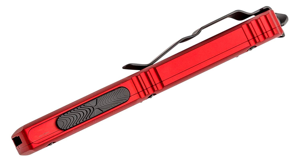 Microtech (122-1RD) "Ultratech" Dual Action OTF, 3.35" M390 Two Tone DLC Dagger Blade, Red Anodized 6061-T6 Aluminum Handle with Glass Breaker - Image 3
