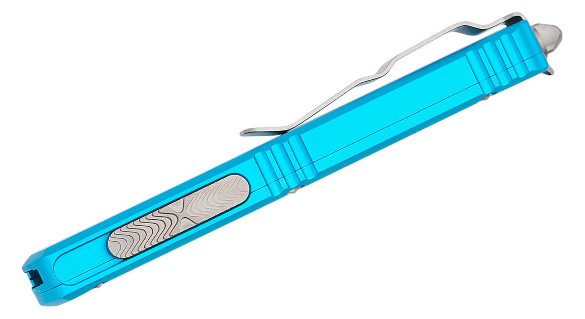 Microtech (123-10TQ) "Ultratech" Dual Action OTF, 3.35" M390 Stonewashed Tanto Blade, Turquoise Anodized 6061-T6 Aluminum Handle with Glass Breaker - Image 3