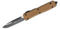 Microtech (121-1FRGTTAS) "Ultratech" Dual Action OTF, 3.35" M390 Two Tone DLC Drop Point Blade, Frag Pattern Milled Tan G-10 / Black Anodized 6061-T6 Aluminum Handle with Glass Breaker