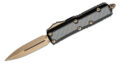 Microtech (126-13CFIS) "UTX-85" Dual Action OTF, 3.11" M390 Bronzed Dagger Blade, Black Anodized 6061-T6 Aluminum Handle with Carbon Fiber Inlays and a Glass Breaker