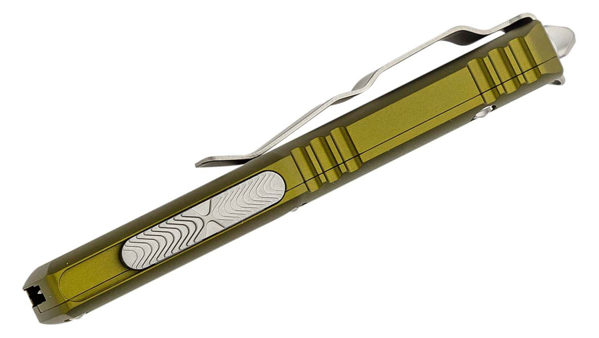 Microtech (231-11) "UTX-85" Dual Action OTF, 3.125" M390 Stonewashed Partially Serrated Drop Point Blade, OD Green Anodized 6061-T6 Aluminum Handle with Glass Breaker - Image 3