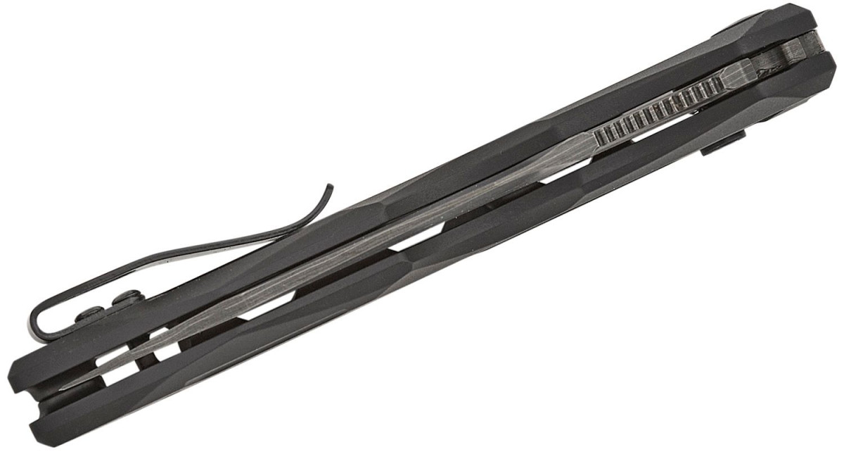 Kershaw (7650DAM) "Launch 13 Damascus" Automatic Folder, 3.5" Damascus Acid Etched Wharncliffe Blade, Black Anodized Aluminum Handle, Push Button Lock - Image 3