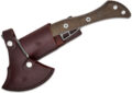 TOPS (HAMH-04) "Hammer Hawk" Tomahawk, 4.50" 1075 Tungsten Grey Cerakote Axe Blade, Green Micarta Handle, Brown Leather Sheath with "Backup" Blade