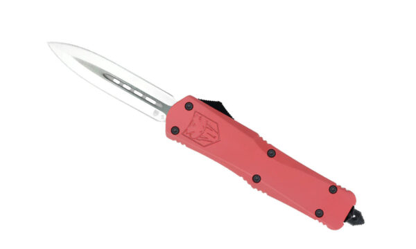 Cobratec (LRDFS-3DAGNS) "Large FS-3" Dual Action OTF, 3.50" D2 Satin Dagger Blade, Red Aluminum Handle with Glass Breaker