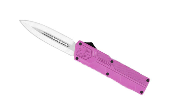 Cobratec (PURCTLWDAGNS) "Lightweight" Dual Action OTF, 3.25" D2 Satin Dagger Blade, Purple Aluminum Handle
