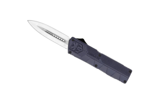 Cobratec (NYCTLWDAGNS) "Lightweight" Dual Action OTF, 3.25" D2 Satin Dagger Blade, NYPD Blue Aluminum Handle