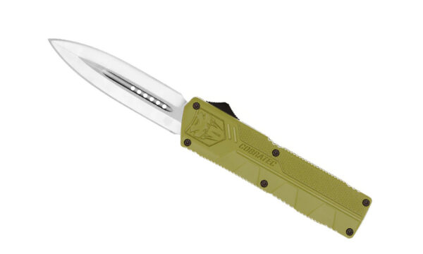 Cobratec (ODCTLWDAGNS) "Lightweight" Dual Action OTF, 3.25" D2 Satin Dagger Blade, OD Green Aluminum Handle