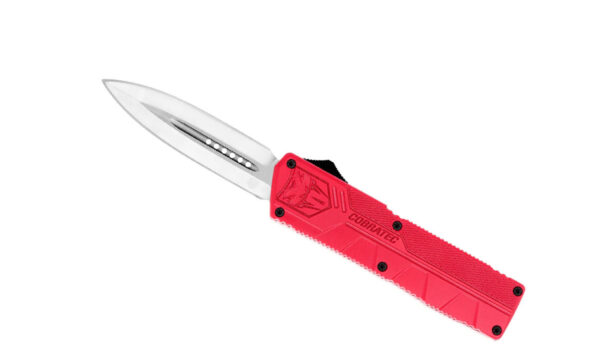 Cobratec (RDCTLWDAGNS)  "Lightweight" Dual Action OTF, 3.25" D2 Satin Dagger Blade, Red Aluminum Handle