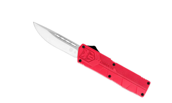 Cobratec (RDCTLWDNS)  "Lightweight" Dual Action OTF, 3.25" D2 Satin Drop Point Blade, Red Aluminum Handle