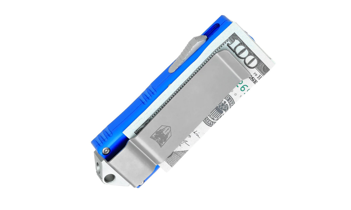 Cobratec (BLUOTFMCDAGNS) "OTF Money Clip" Dual Action OTF, 1.75" D2 Satin Dagger Blade, Blue Anodized 6061-T6 Aluminum - Image 3