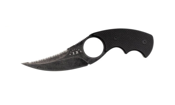 Station 9 "#5 The Scorpion" Fixed Blade, 3.25" VG-10 Dark Stonewashed Double Edge/Partially Serrated Trailing Point Blade, Black Kydex Sheath