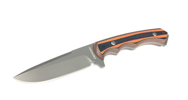 DEF-CON (TD007SL) "Hunter" Fixed Blade, 4.0", D2, Gunmetal Nitrite Coated Drop Point Blade, Orange/Black G-10 Handle, Black Kydex Sheath