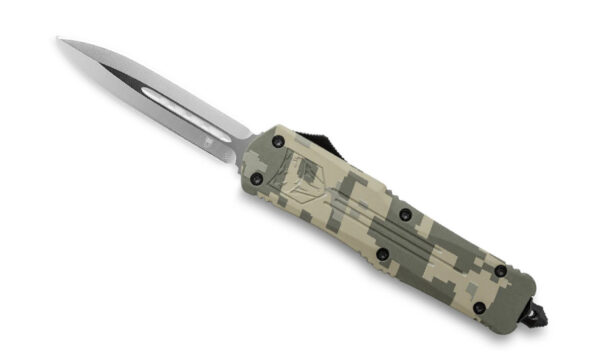 Cobratec (LADCFS-3DAGNS) "Large FS-3" Dual Action OTF, 3.50" D2 Satin Dagger Blade, Army Digital Camo Aluminum Handle with Glass Breaker