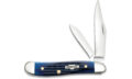 Case (02802) "Peanut" Non-Locking Folder, 2.1"/1.53" Stainless Steel Mirror Polish Clip Point/Pen Blades, Blue Bone Handle, Slip Joint