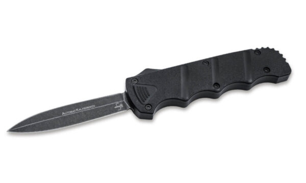 Boker Plus (06EX354) "Kalashnikov OTF" Dual Action OTF, 3.54" D2 Dark Stonewashed Dagger Blade, Black Aluminum Handle