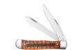 Case (10599) "Trapper" Non-Locking Folder, 3.24"/3.27" Stainless Steel Mirror Polish Clip Point/Spey Blades, 'Halloween' Design Orange Bone Handle, Slip Joint