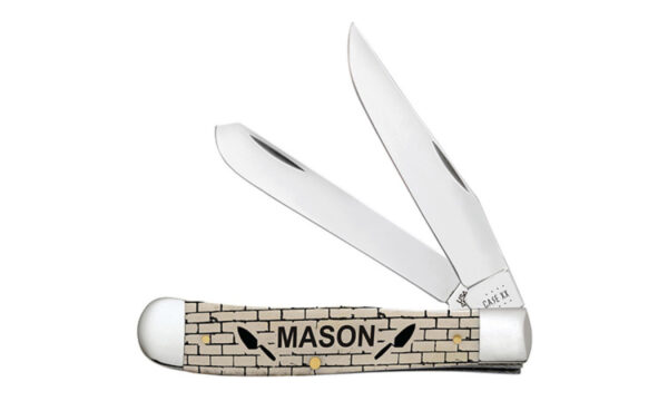 Case (1067633) "Trapper" Non-Locking Folder, 3.24"/3.27" Stainless Steel Mirror Polish Clip Point/Spey Blades, 'Mason' Design Bone Handle, Slip Joint