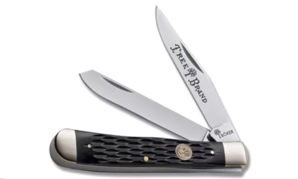 Boker (110733) "Black Trapper" Non-Locking Folder, 3.125" Stainless Steel Mirror Polish Clip Point/Spey Blades, Black Jigged Bone Handle, Slip Joint