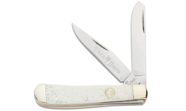 Boker (110826) "Trapper" Non-Locking Folder, 3.125" D2 Mirror Polish Clip Point/Spey Blades, White Smooth Bone Handle, Slip Joint