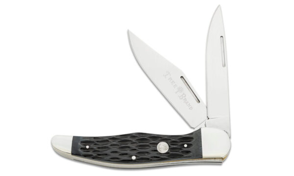 Boker (110837) "Folding Hunter" Non-Locking Folder, 4.00" D2 Mirror Polish Clip Point/Staright Back Blades, Black Jigged Bone Handle, Slip Joint, Brown Leather Sheath,