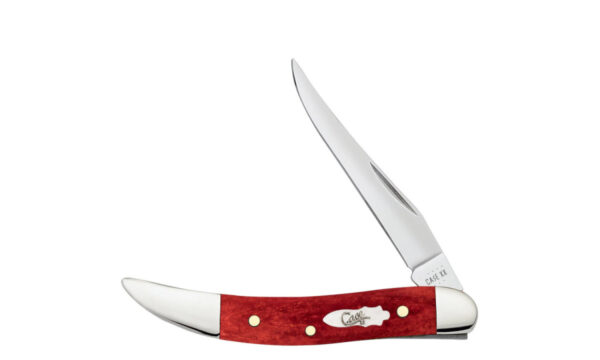 Case (11323) "Small Toothpick" Non-Locking Folder, 2.25" Stainless Steel Mirror Polished Clip Point Blade, Smooth Red Bone Handle, Slip Joint
