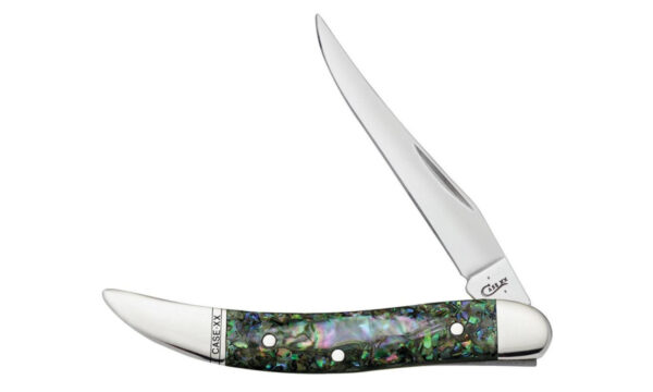 Case (12002) "Small Toothpick" Non-Locking Folder, 2.25" Stainless Steel Mirror Polished Clip Point Blade, Smooth Abalone Handle, Slip Joint