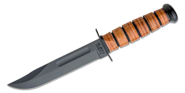 KA-BAR (1220) "U.S. ARMY KA-BAR, Straight Edge" Fixed Blade, 7" 1095 Cro-Van Black Clip Point Blade, Brown Leather Wrap Handle, Brown Leather Sheath